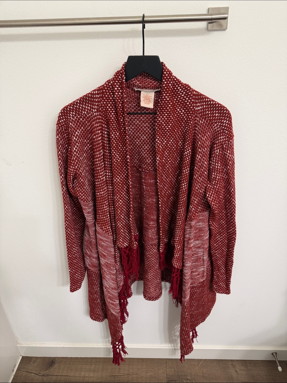 Flying Tomato Marled Red Open-Front Fringe Cardigan